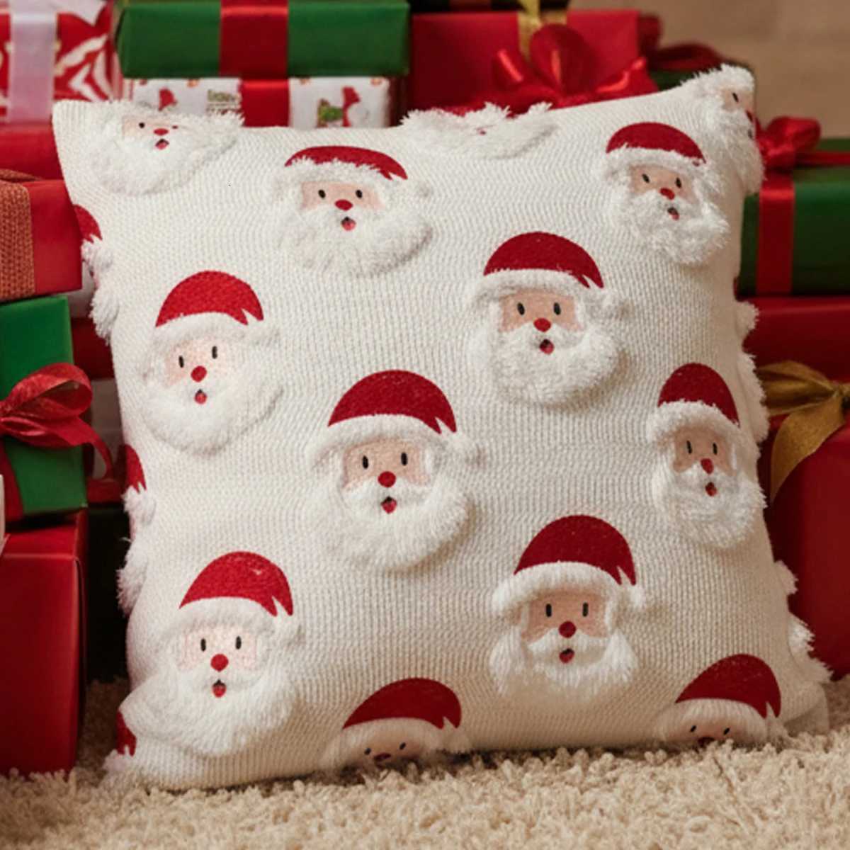 Christmas Decorative Throw Cushion Cover 1pc Knitted Christmas Santa Pillow Case For Living Room Sofa Cushion Cover Home Decor Y251105