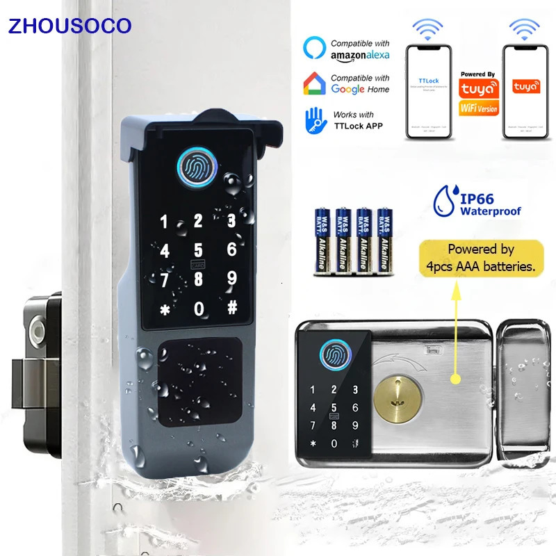 Fingerprint Lock Waterproof Tuya Wifi Remote Control Bluetooth TTLock App Card Digital Code Keyless Electronic Smart Door Lock 250402