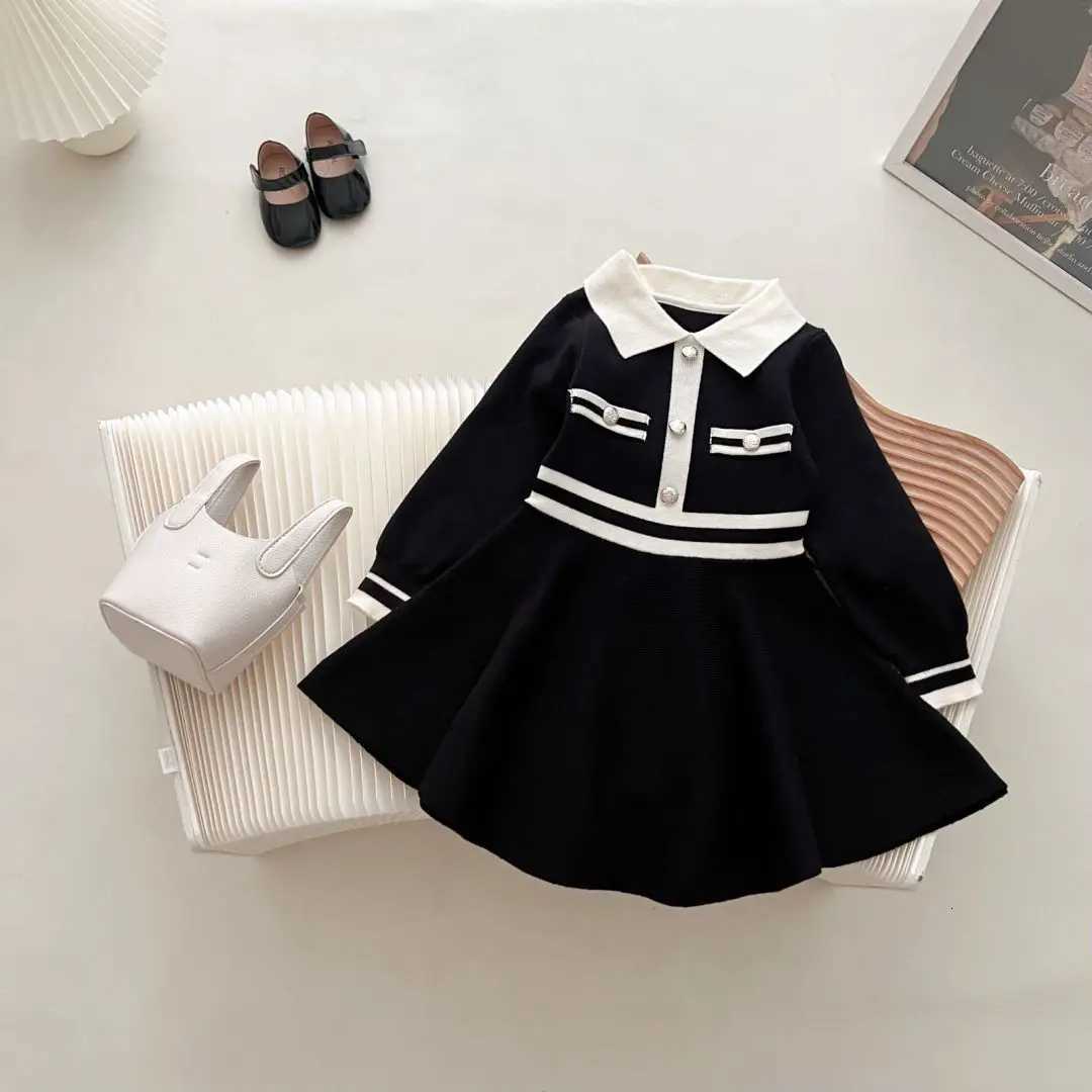 Autumn Fashionable Sweater Dress with Collar Fashionable Campus Style Slim Fit Knit Dress Girls Base Dress Y251105