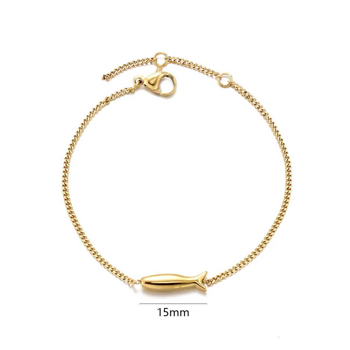 18K Real Gold-Plated Stainless Steel Sardine Bracelets Small Yellow Fish Bracelets Simple Summer Ocean Jewelry Gifts For WomenXJ251105
