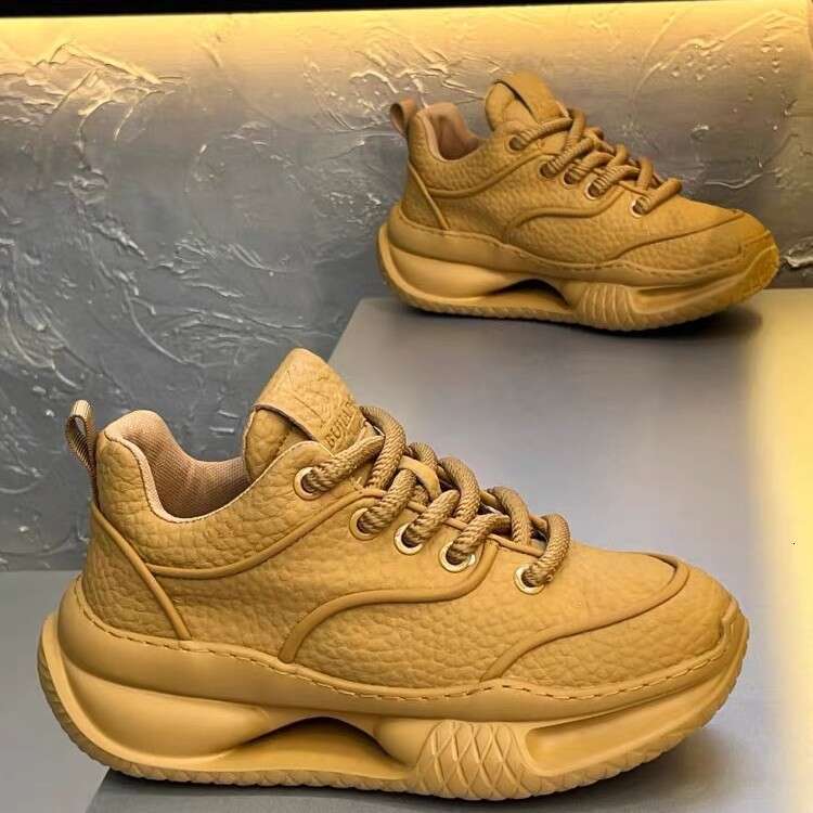 European Men's 2025 Autumn Winter New Fashion Comfortable Thick Sole Height Increasing Dad Leather Breathable Casual Shoes