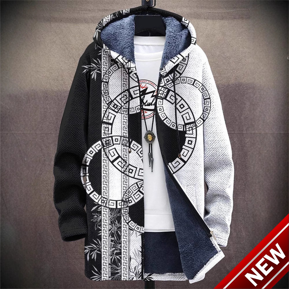 2025 Spring New Mens Medium to Long Digital Printed Coat Hooded Cardigan Coat