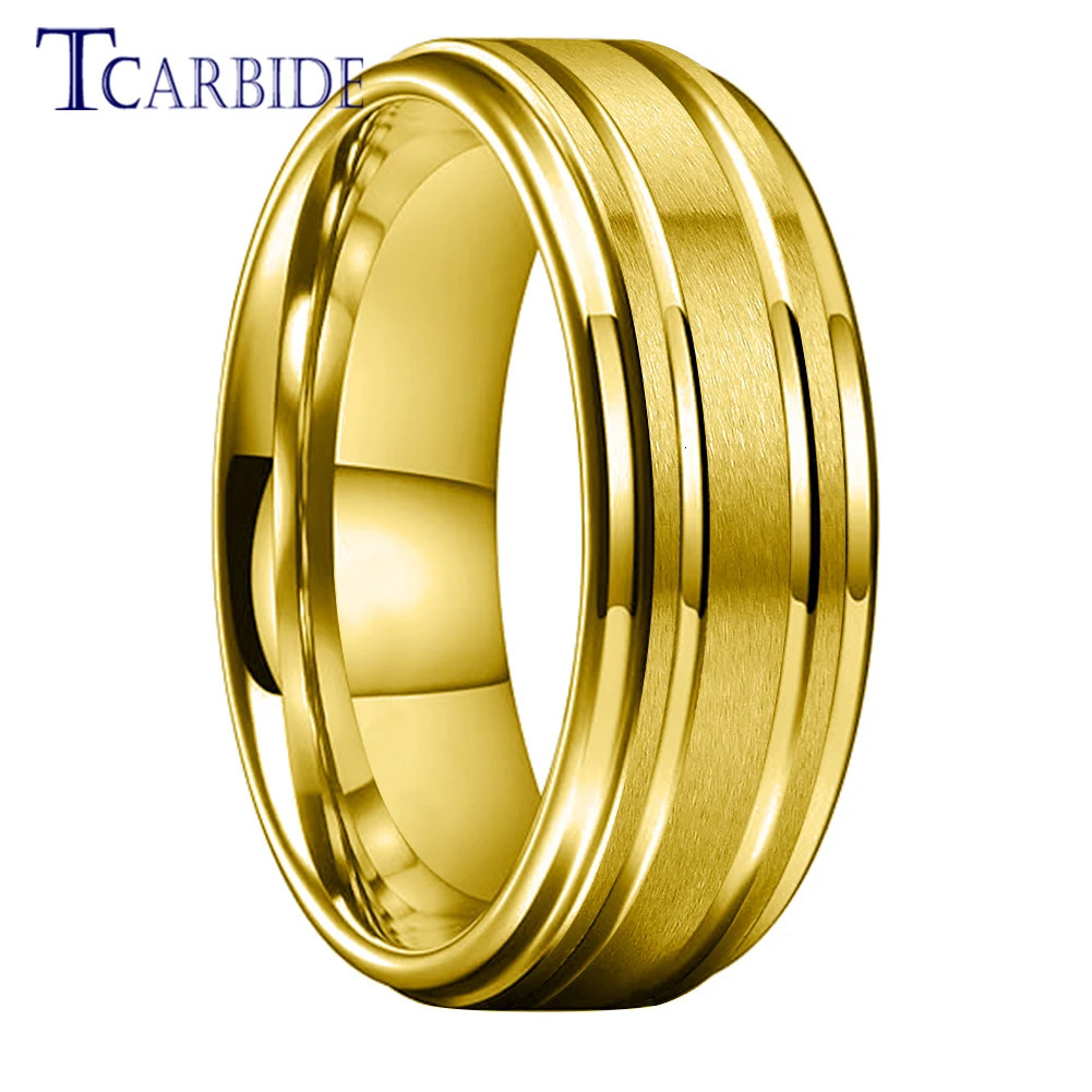 Drop 8mm Men Women Tungsten Satin Ring Fashion Wedding Band with Grooved Stepped Finish 4 Colors Available Comfort Fit 251031