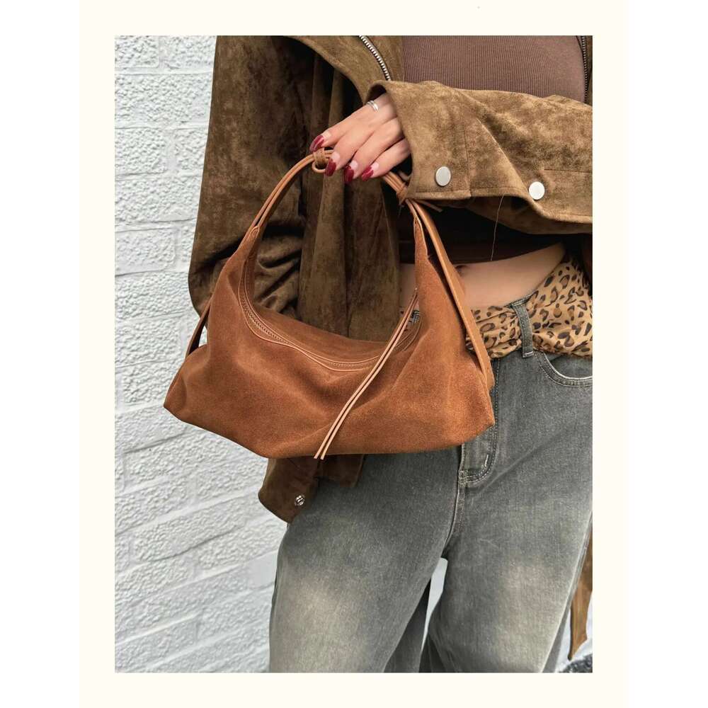 2025 New Nubuck Dumpg Hobo Soft Touch Matte Suede Leather Women Shoulder Adjustable Handle Hand Bag For Lady
