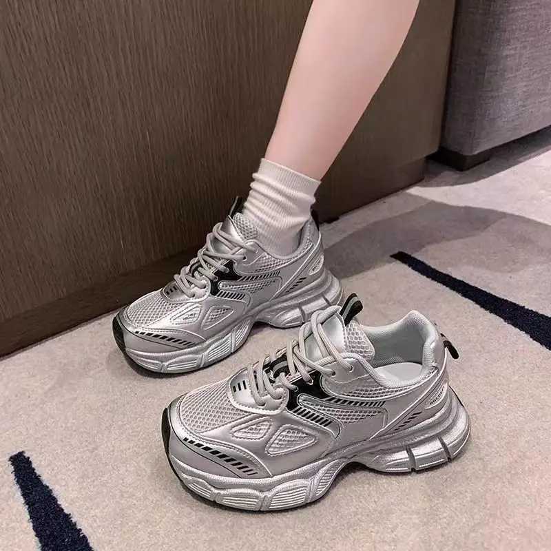 Childrens Silver Sneaker Spring Autumn New Fashion Kids Mesh Breathable Sport Shoes Young Girls Casual Running ShoesT251105