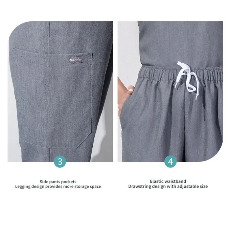 Uniform Elastic Scrub Set Hospital Scrubs Tops Pants Nurse Nursing Workwear Doctors Clothes Accessories 251104