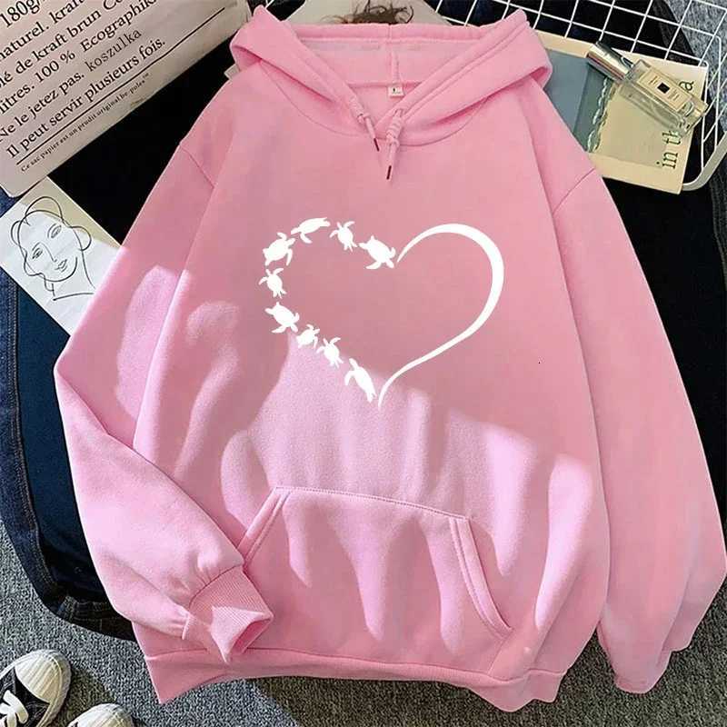 2025 Hot Sale Womens Sweatshirt Heart Turtle Print Hoodie All Season Female Daily Casual Sporty Pullover Outdoor Warm Hoody TopT251105