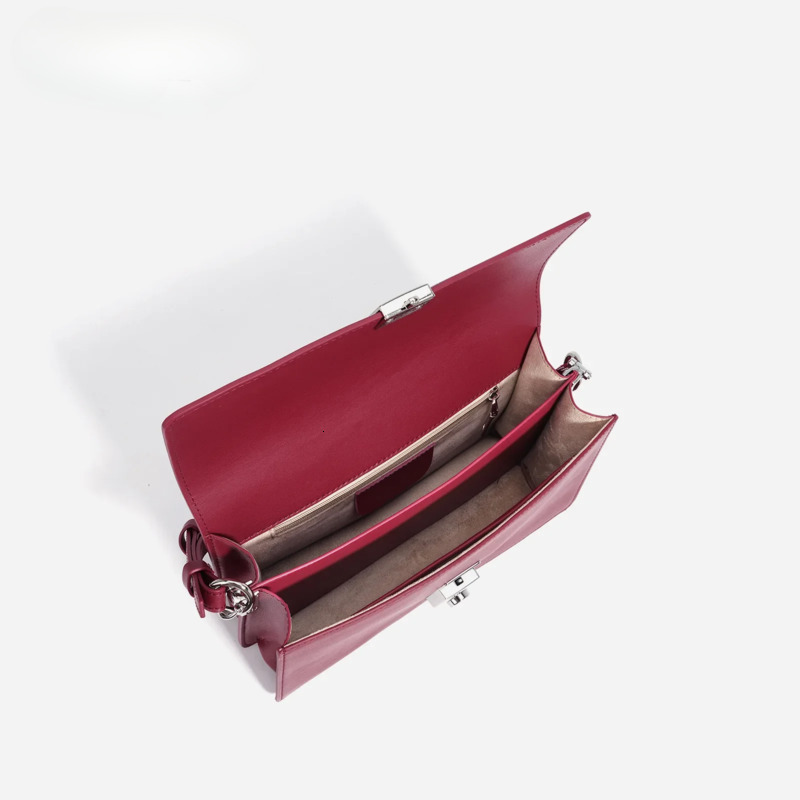 Holiday Gift Series / Red Color Leisure Trunk Hard Split Cow Leather Women Messenger Daily-Use Phone Shoulder Bag