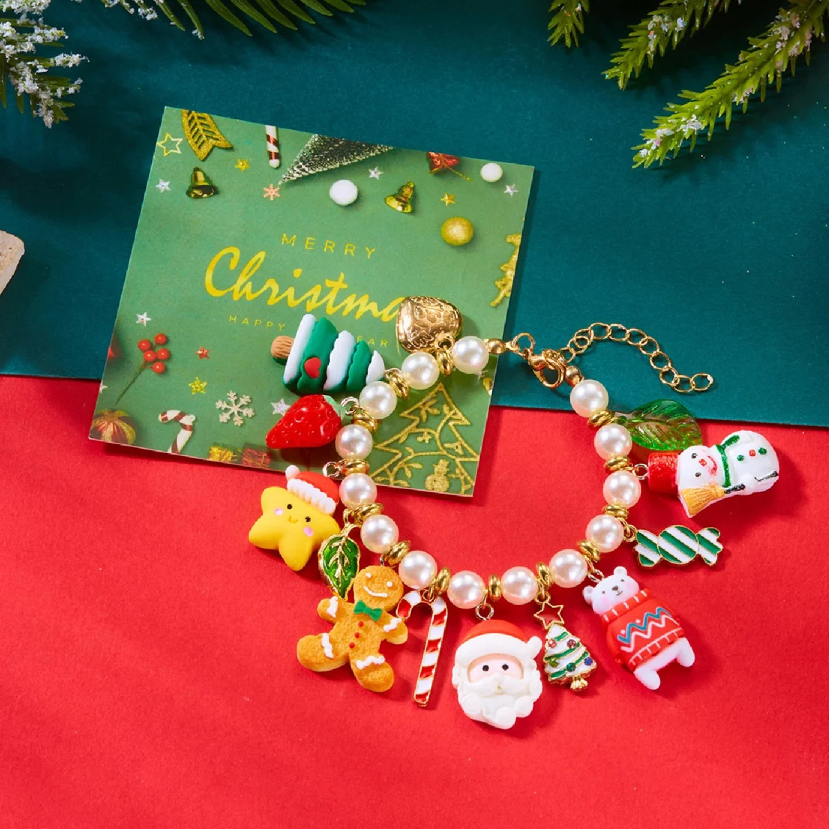 Christmas Bracelet Resin Santa Claus Deer Snowman Star Gingerbread Tree Strawberry Pearl Bangle Jewelry For Women Men 251104