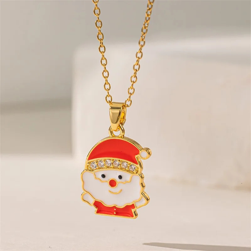 EILIECK Christmas Snowman Hat Gloves Necklace For Women Fashion Stainless Steel Neck Chain Waterproof Jewelry Holiday Gift 251104