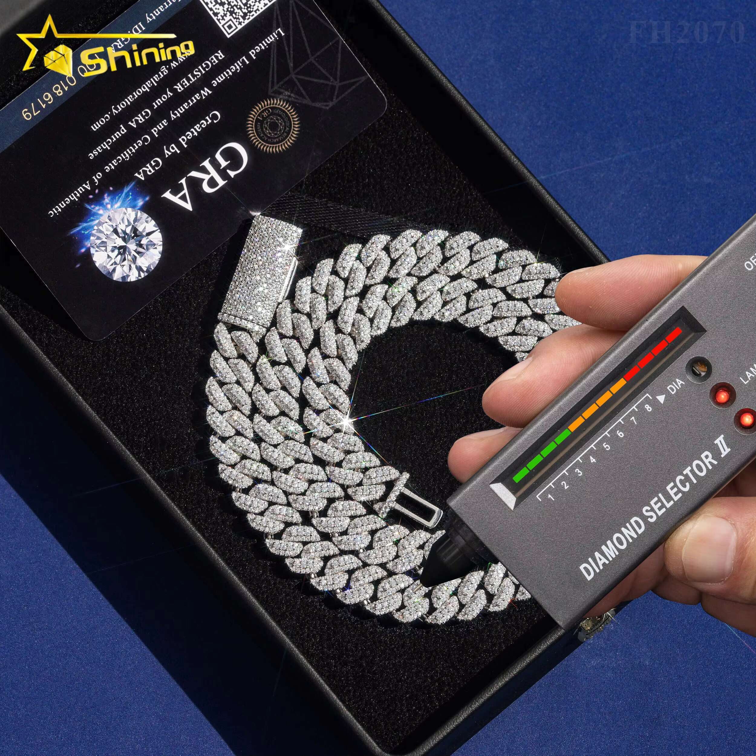 Fine Jewelry Hip Hop Necklace Gold Plated 925 Silver 10MM VVS Moissanite Cuban Link Chain