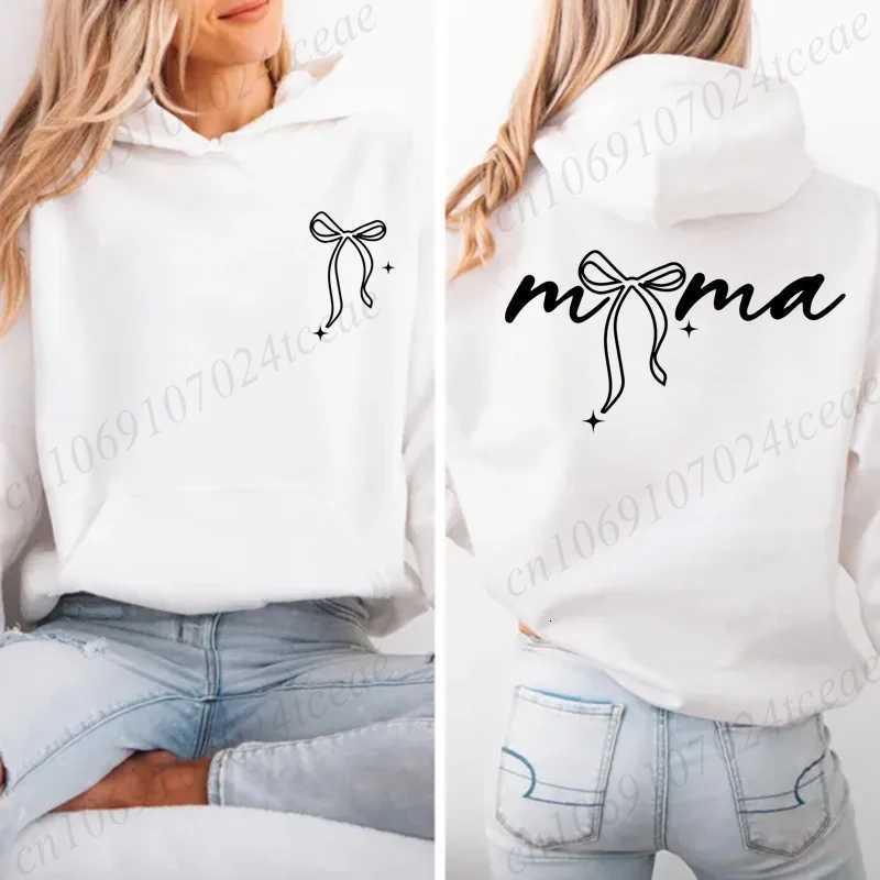 Coquette Bow Mama Print Hoodies for Women Casual Long Sleeve Hooded Sweatshirts Hip Hop Harajuku Hoodie Y2k Tops Mom Life HoodieT251105