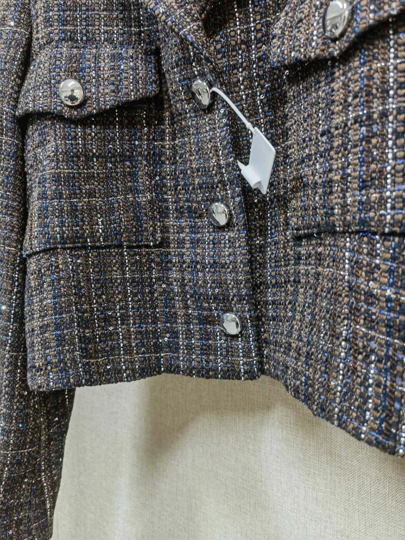 Women's Jackets Notched Collar Women Tweed Short Coat Vintage Fashion Long Sleeve Autumn Lady Jacket French