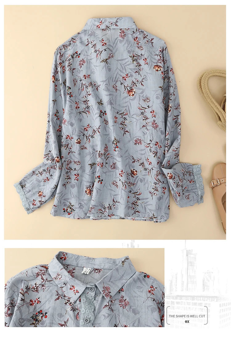 Chinese Style Womens Blouses Spring/summer Prints Women Shirts Loose Long Sleeves Korean Top Cotton Linen Clothing Sales 250402