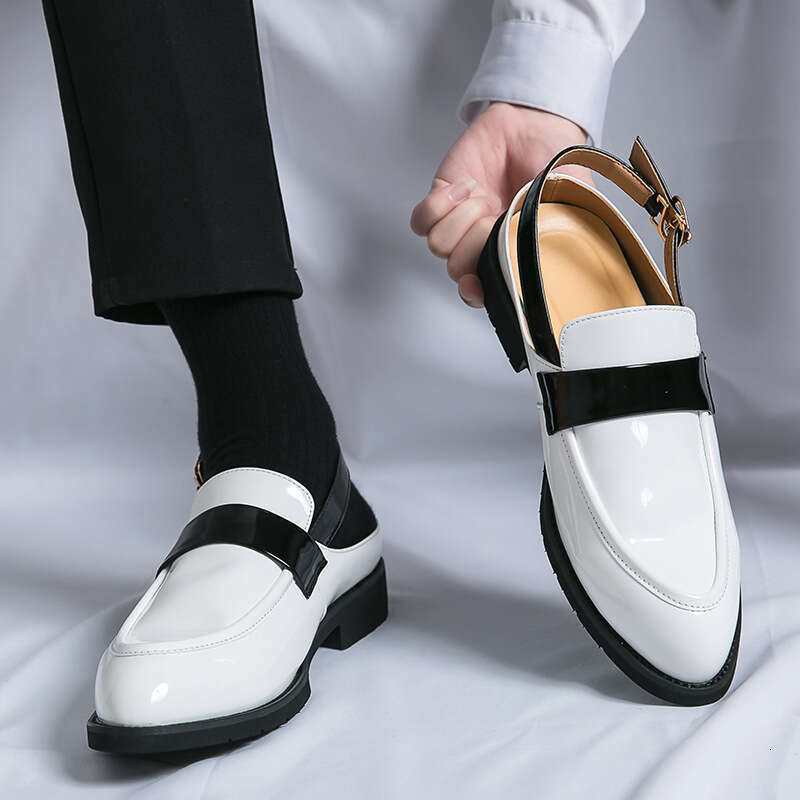 Large size back strap loafers for men, sizes 38-45, patent leather glossy surface, British half drag bean bun scalp sandals