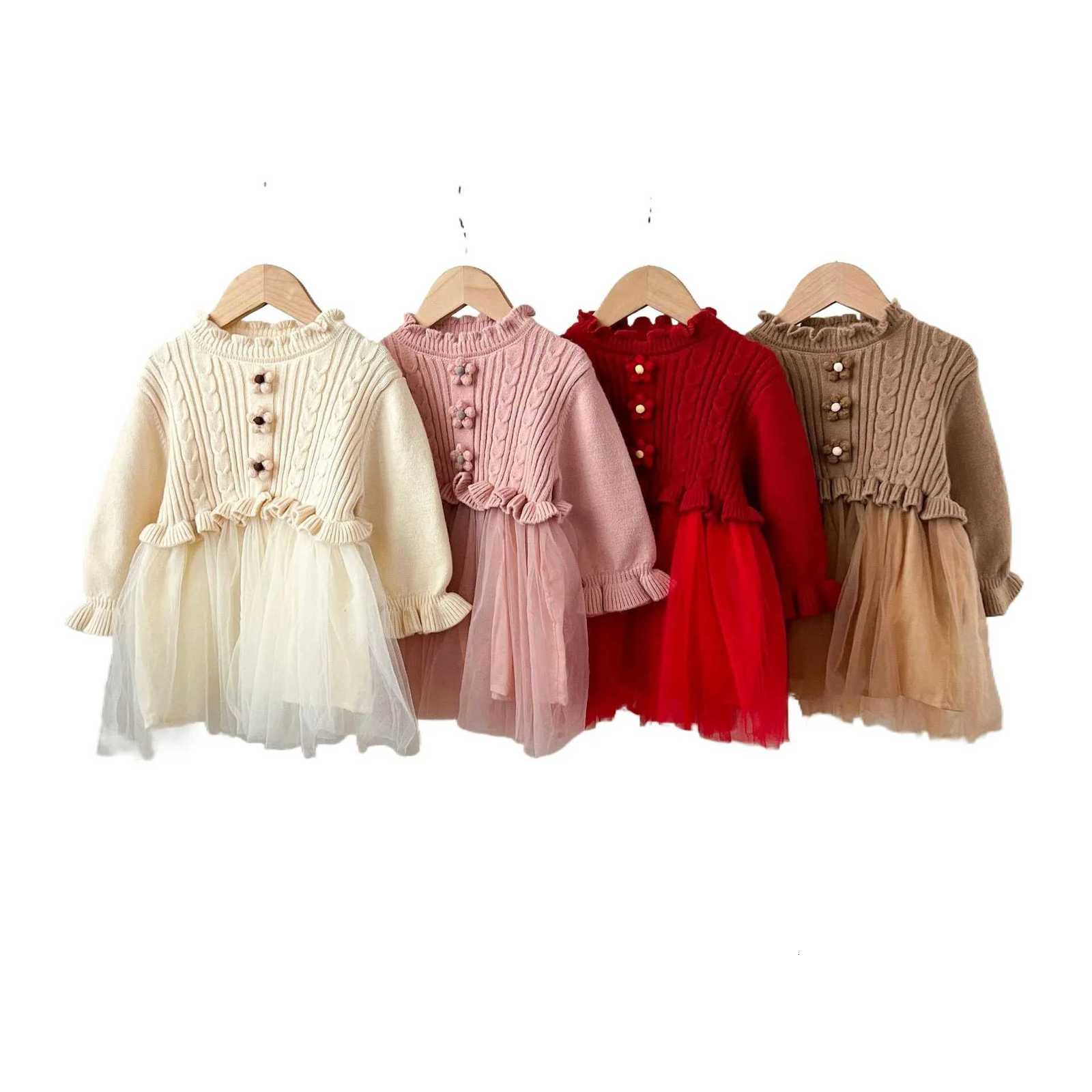Ins Korean Version of Girls Baby Pure Cotton Woolen Mesh Dress Autumn and Winter Sweaters for Children Princess Dress Y251105