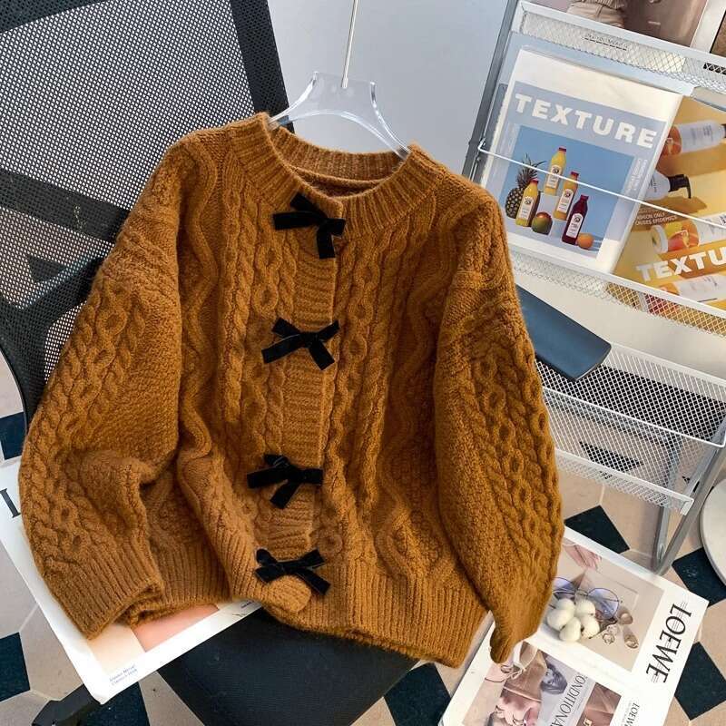 Super Beautiful Unique Bowknot Sweater Coat Women, Loose Lazy Retro Fashion Sweet Knitted Top For Spring And Autumn B5