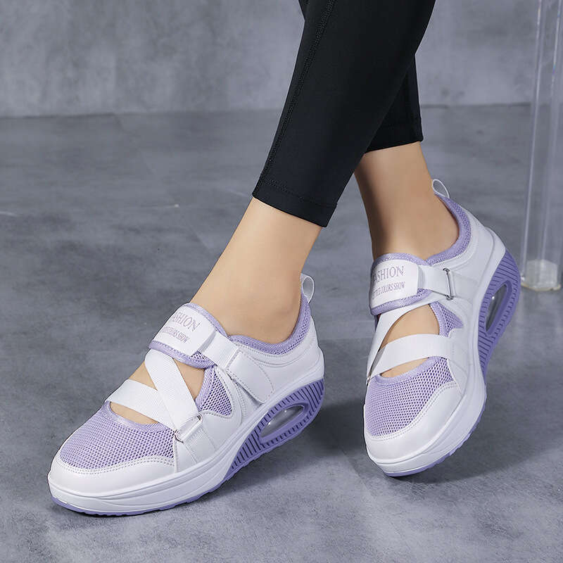 2021 Daily Velcro Round Head White Mesh Adhesive Low Top Large Women's Air Cushioned Shoes