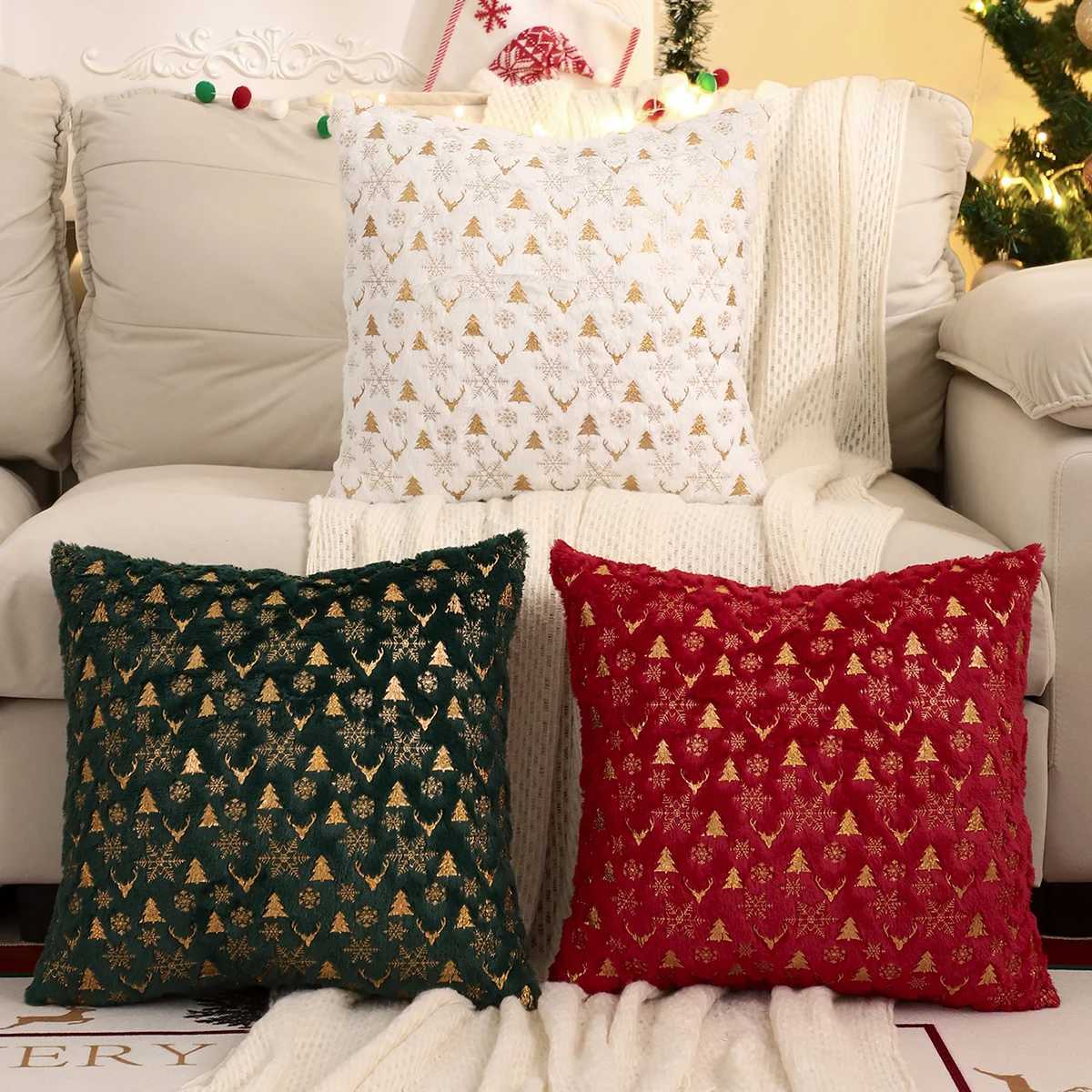 1 PC Christmas Throw Pillow Cover Winter Plush Bronzing Christmas Decoration Living Room Y251105