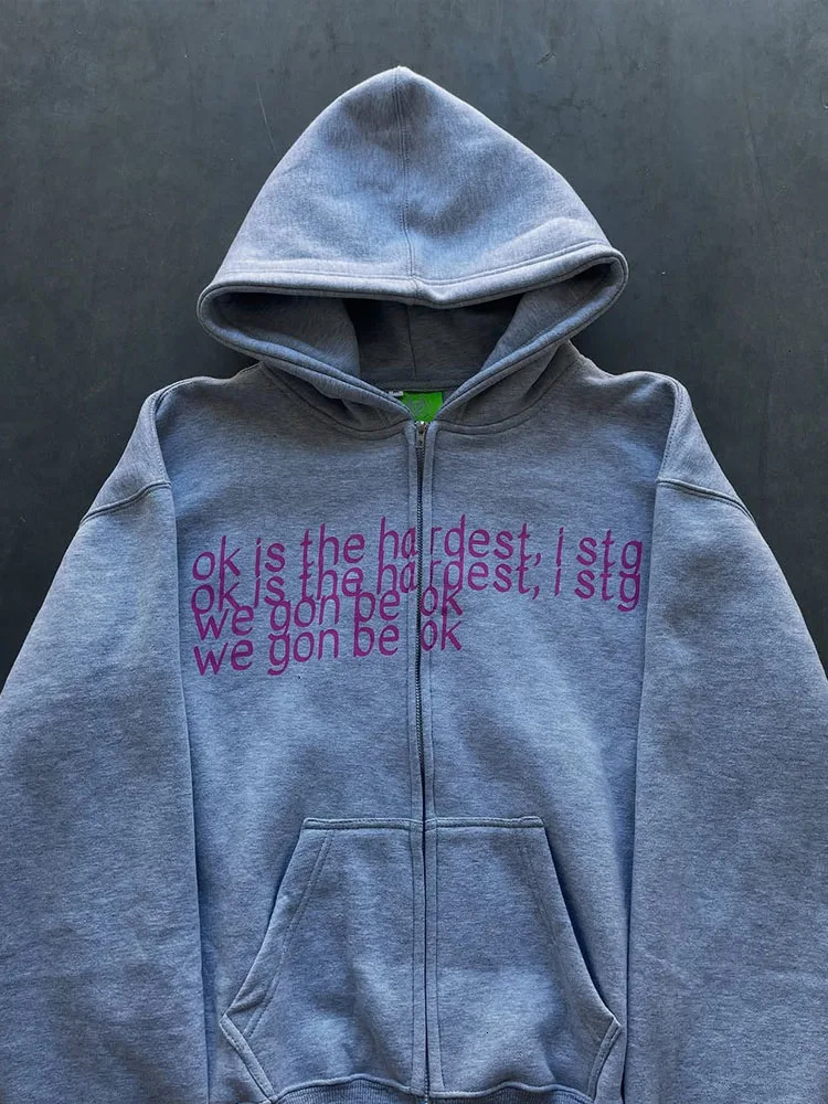 European and American hip-hop casual street sweater letter printed zipper hoodie Y2k shirt Gothic hoodie 250402