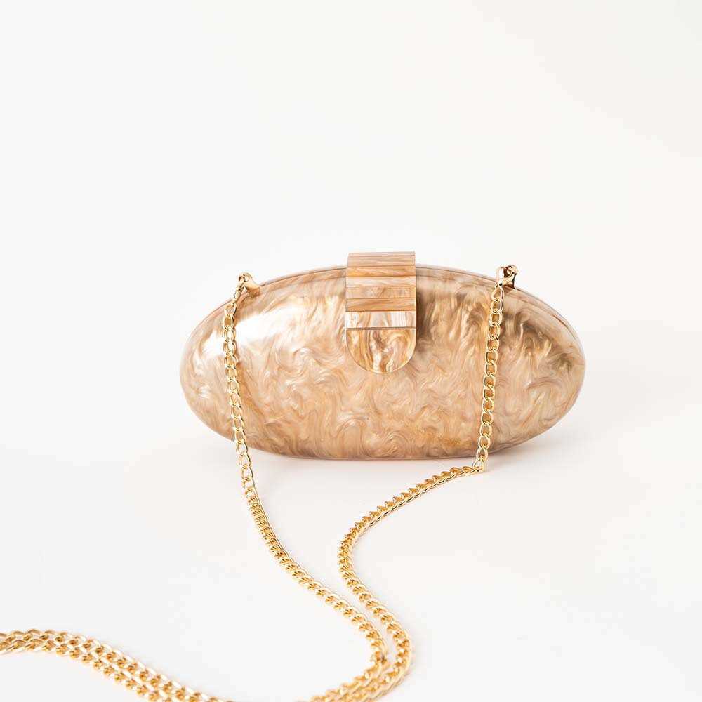 Apricot pearl coffee oval acrylic head fashion messenger one shoulder acrylic Dinner Bag