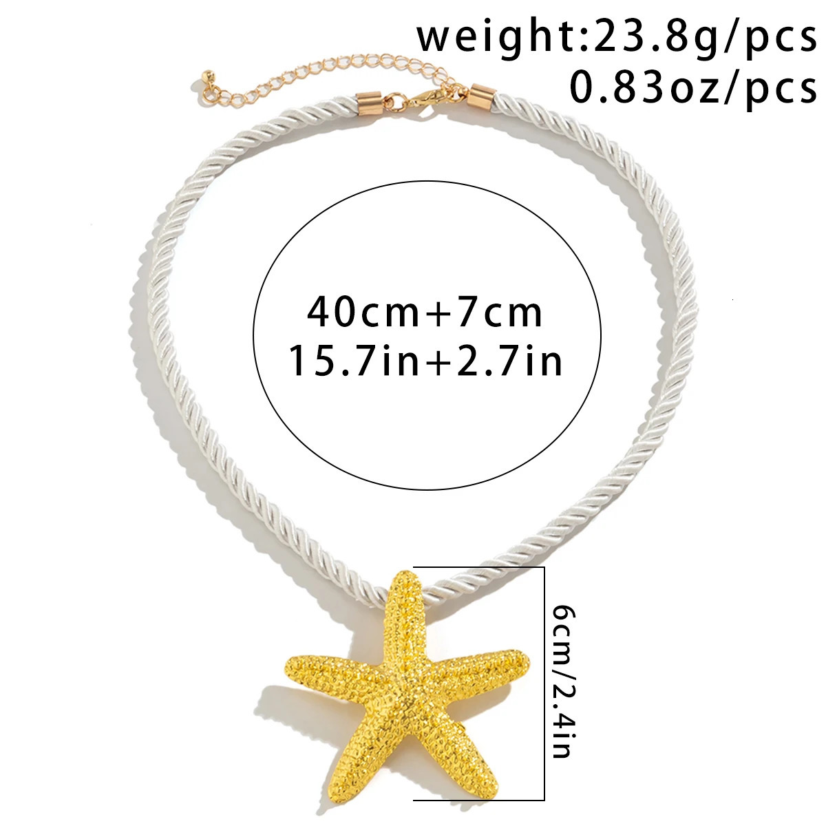 IngeSightZ Exaggerated Big Starfish Pendant Necklace for Women Punk White Thick Rope Chain Choker Necklace Party Jewelry Gift 251031