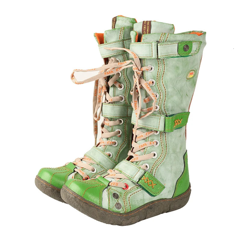 TMA EYES Strape-Accent Washed PU Leather Flat Winter Warmth Womens Boot With Plus Size251105