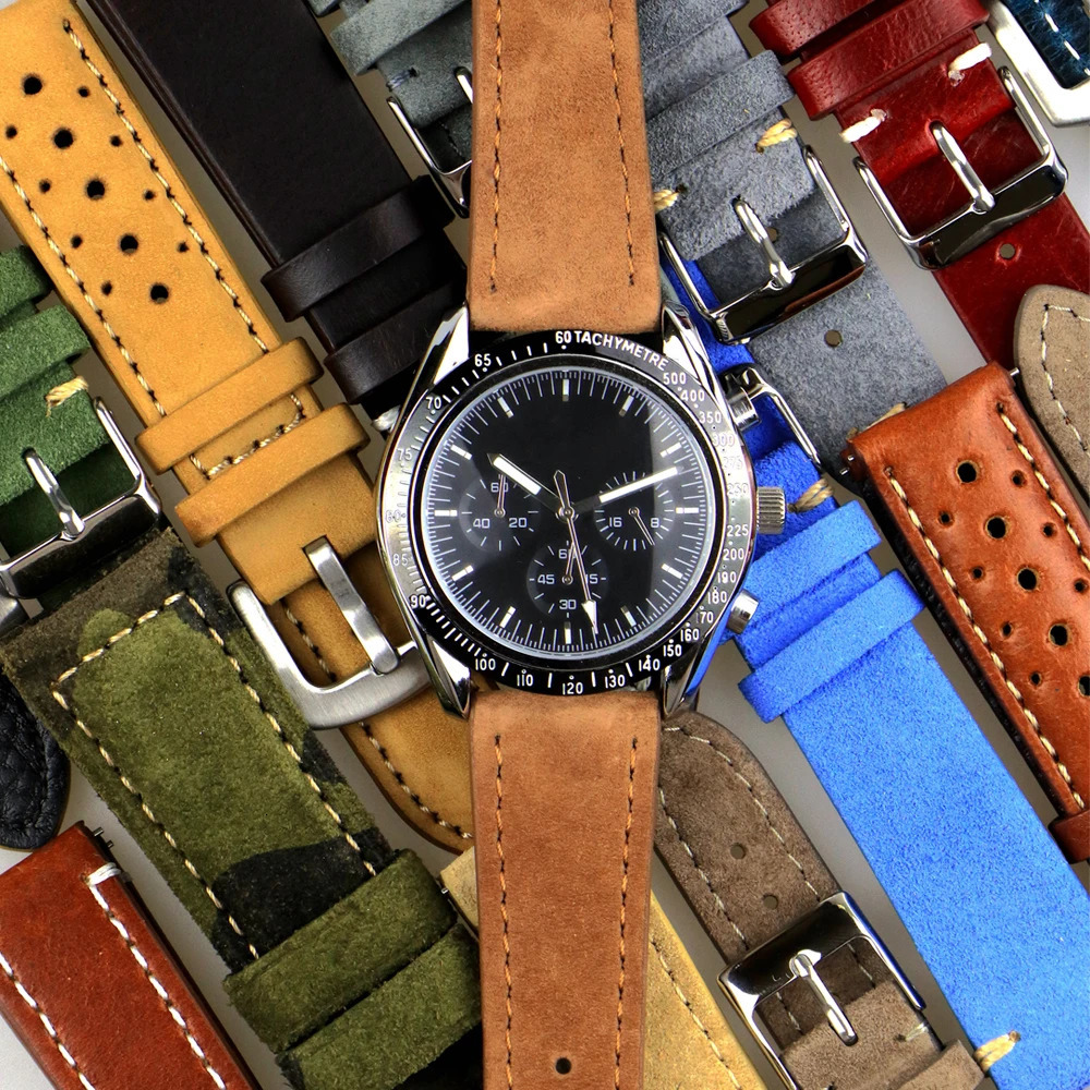 Genuine Suede Leather Watch Strap Vintage Brown Watch Band 18mm 20mm 22mm With Quick Release WatchBand Wristband Accessories 251104