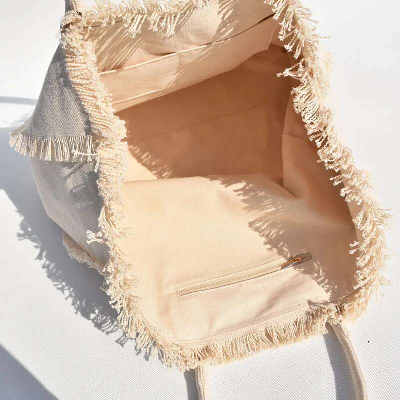 Ladies Cotton Can Be Wholesale Custom Trademark Fringed Frilly Design Canvas Casual Tote Bag
