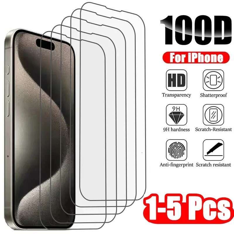 1-5Pcs Tempered 16 15 14 13 12 11 Pro Max Screen Protector for IPhone 7 8 SE X XS XR Protective Glass Film
