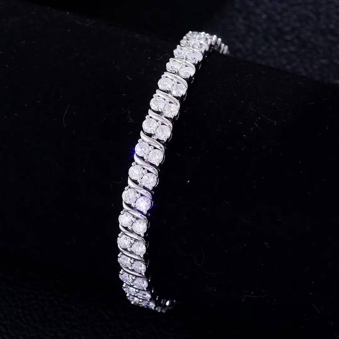 Fine Jewelry Lab Grown Double Row White VVS Moissanite Tennis Bracelet 10k White Gold Bracelet Women Man