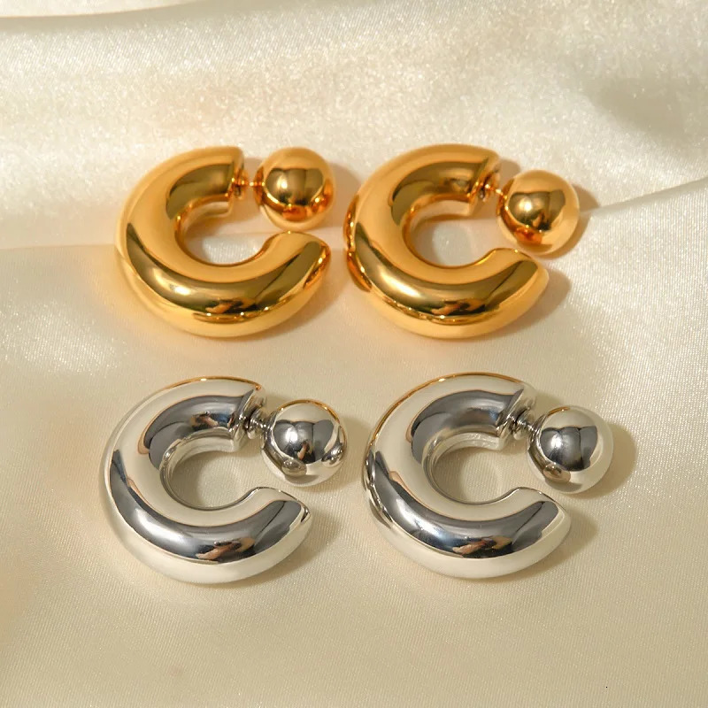 Stainless steel Cshaped round bulky earrings jewelry waterproof metal texture attractive accessories for women gifts 250326