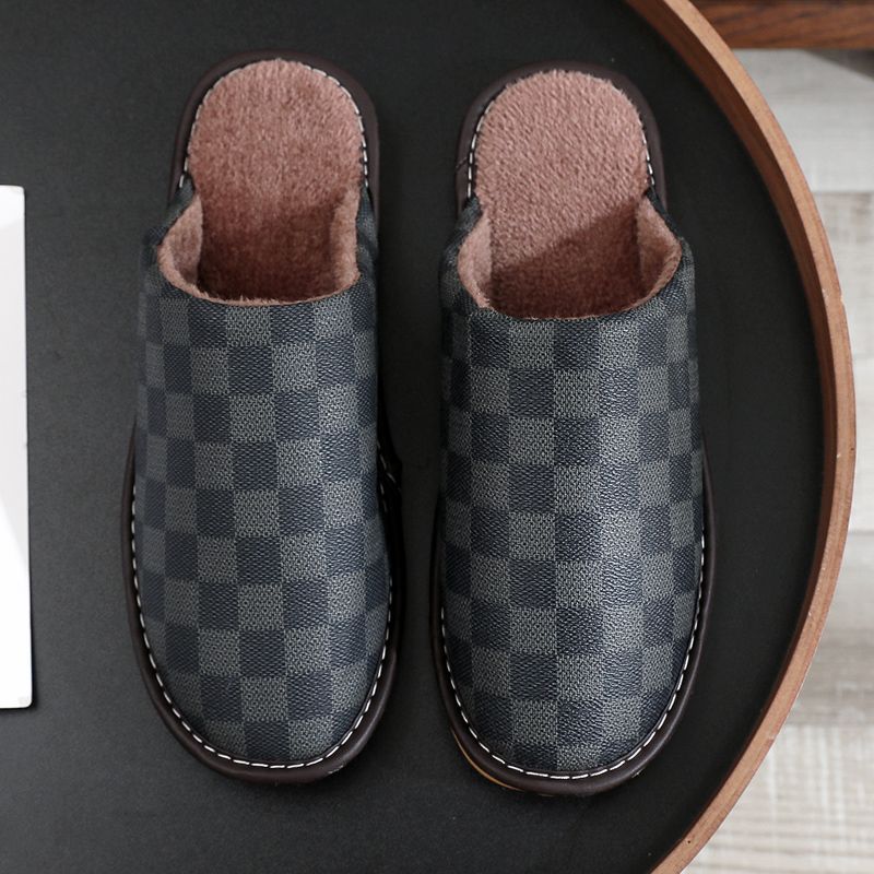 2025 Men's and women's cotton slippers for autumn and winter home use thick-soled indoor non-slip waterproof warm in winter leather surface 