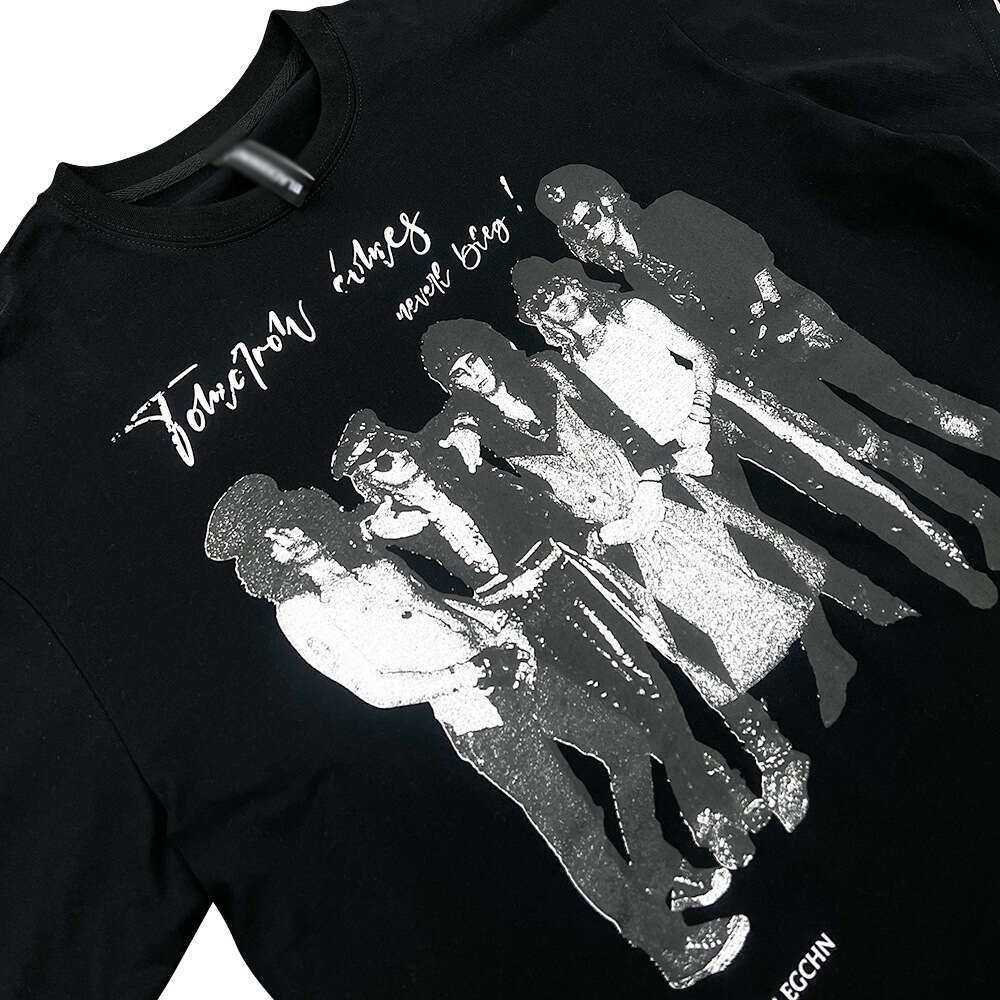 Hip Hop Rock Portrait Print Fake Two-Piece Long Sleeve T-Shirt Patchwork Striped Loose Top Spring Autumn Men's Street Fashion