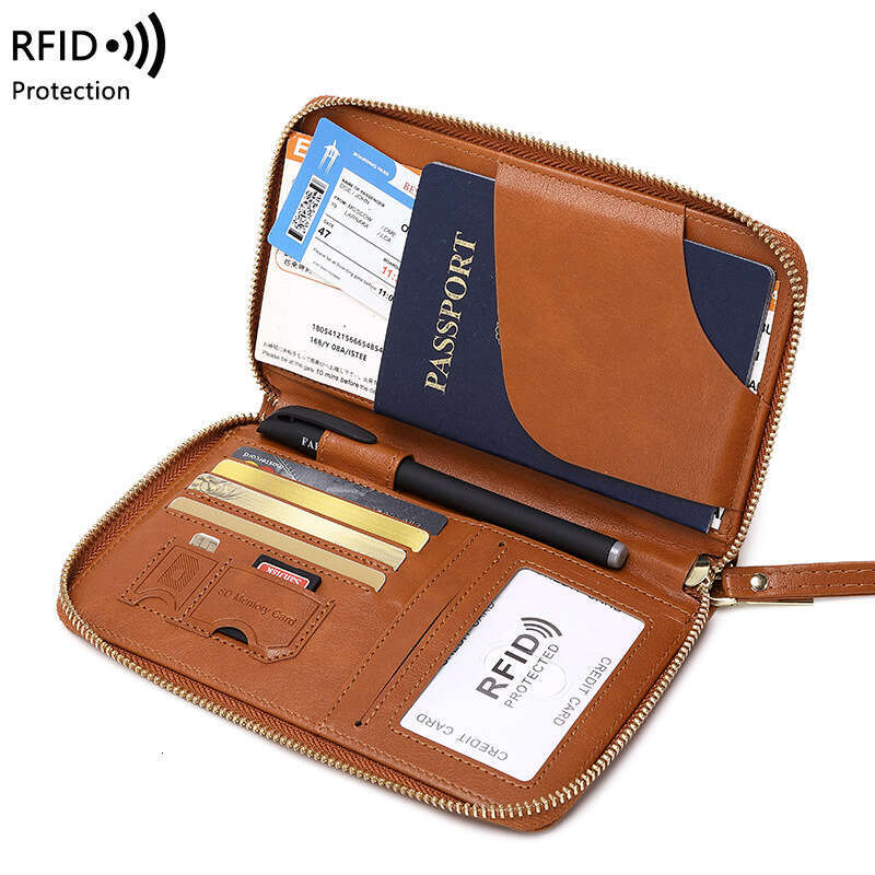 Cross-Border New RFID Long Holder Ticket Storage Document Multi-Functional Travel Zipper Passport Bag