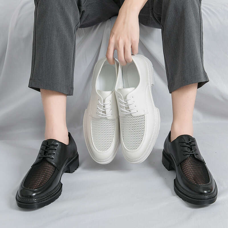 Men's summer new casual fashionable plus size breathable hollow shoes, trendy business leather shoes