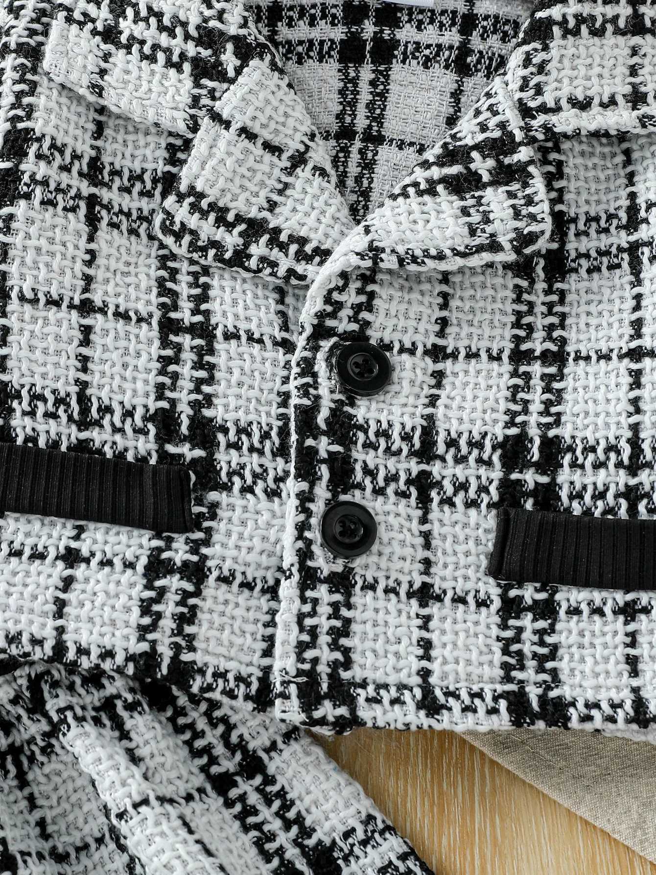 Kids 2025 Autumn/Winter Sleeveless Plaid Dress Plaid Long Sleeve Jacket With Button For 1-6Y Girls Active Fashion Dress Set Y251105