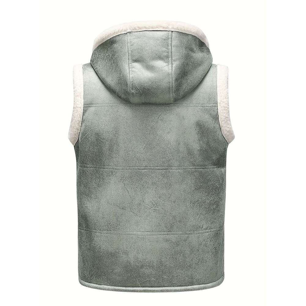 Warm Vest Warm Windproof Men's Fleece-Lined - Stylish Sleeveless With Zipper Pockets, Olive Green, Daily Comfort Vest Hooded Jacket | Functional 