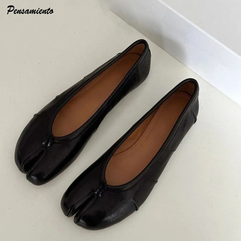 Fashion Soft Leather Split Toe Women Tabi Ballet Flats Spring Autumn Comfortable Walking Lazy Loafers Casual Girls Dance Shoes 251105