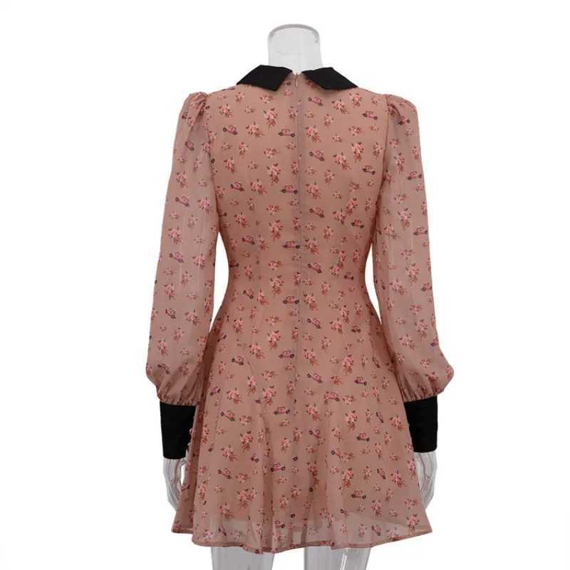 Ticketsx Fashion Contrast Printed Dress Women Lapel Ruched Patchwork High Waisted Dress Elegant New Birthday Party Commute Dress J251105