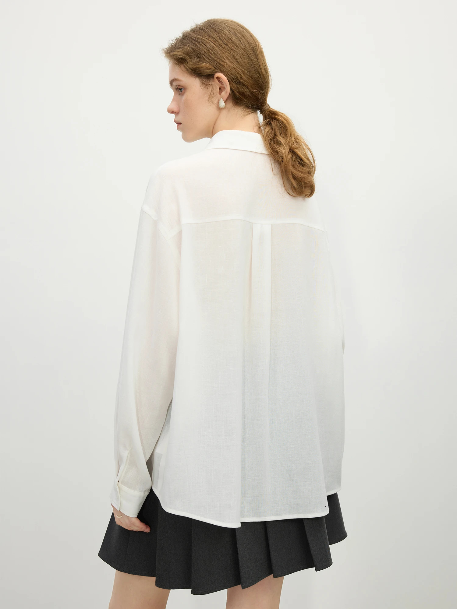 FSLE Women White Casual Shirts 8% Linen Thin Spring Long Sleeve Blouses Office Lady Two-wear Linen Shirt Tops 25FS11265 250402