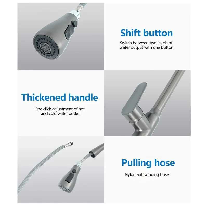 Kitchen Faucets Bed Nickel Pl Out Kitchen Sink Water Tap Deck Mounted Mixer Stream Sprayer Hot Cold Taps Sliver Y251104