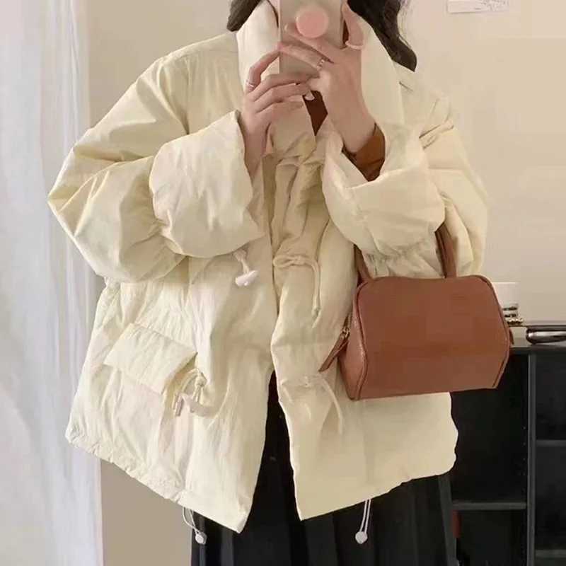 EVNISI Women Thicken Cotton-padded Jacket Casual Loose Warm Cotton Coat Mock Neck Solid Button Women Parkas 2024 Autumn WinterT251105