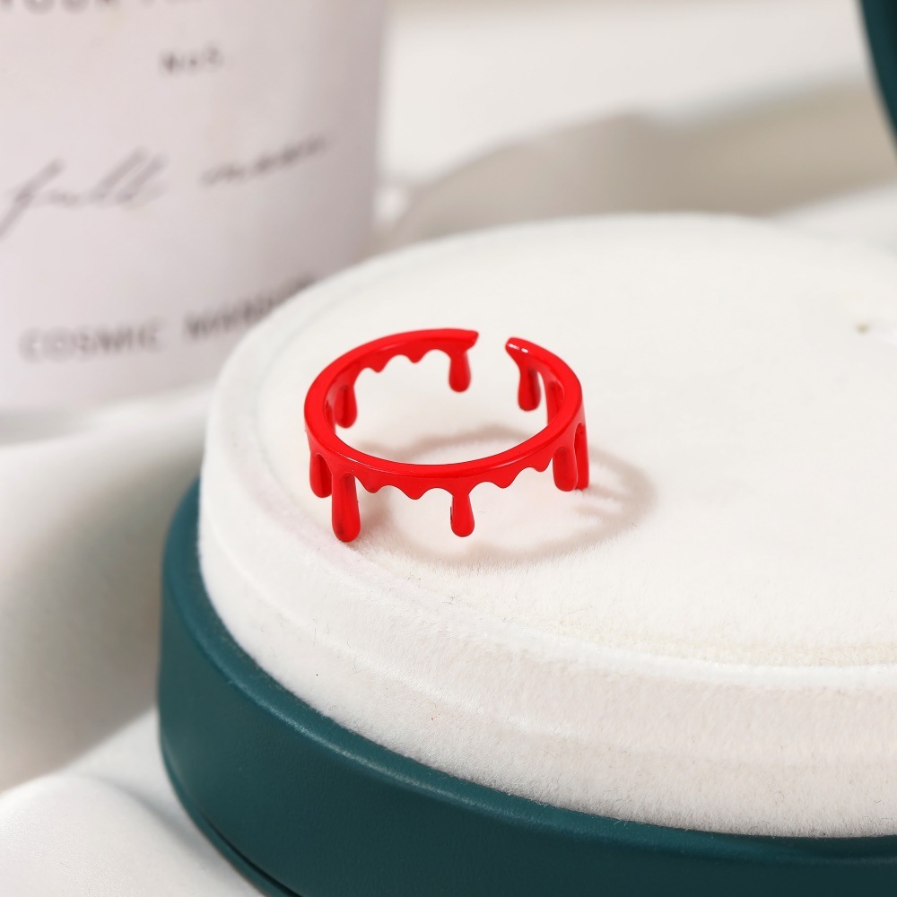 Halloween Quirky Decoration Horror Vampire Cut Fake Blood Trace Personality Dark Style Bleeding Open Ring