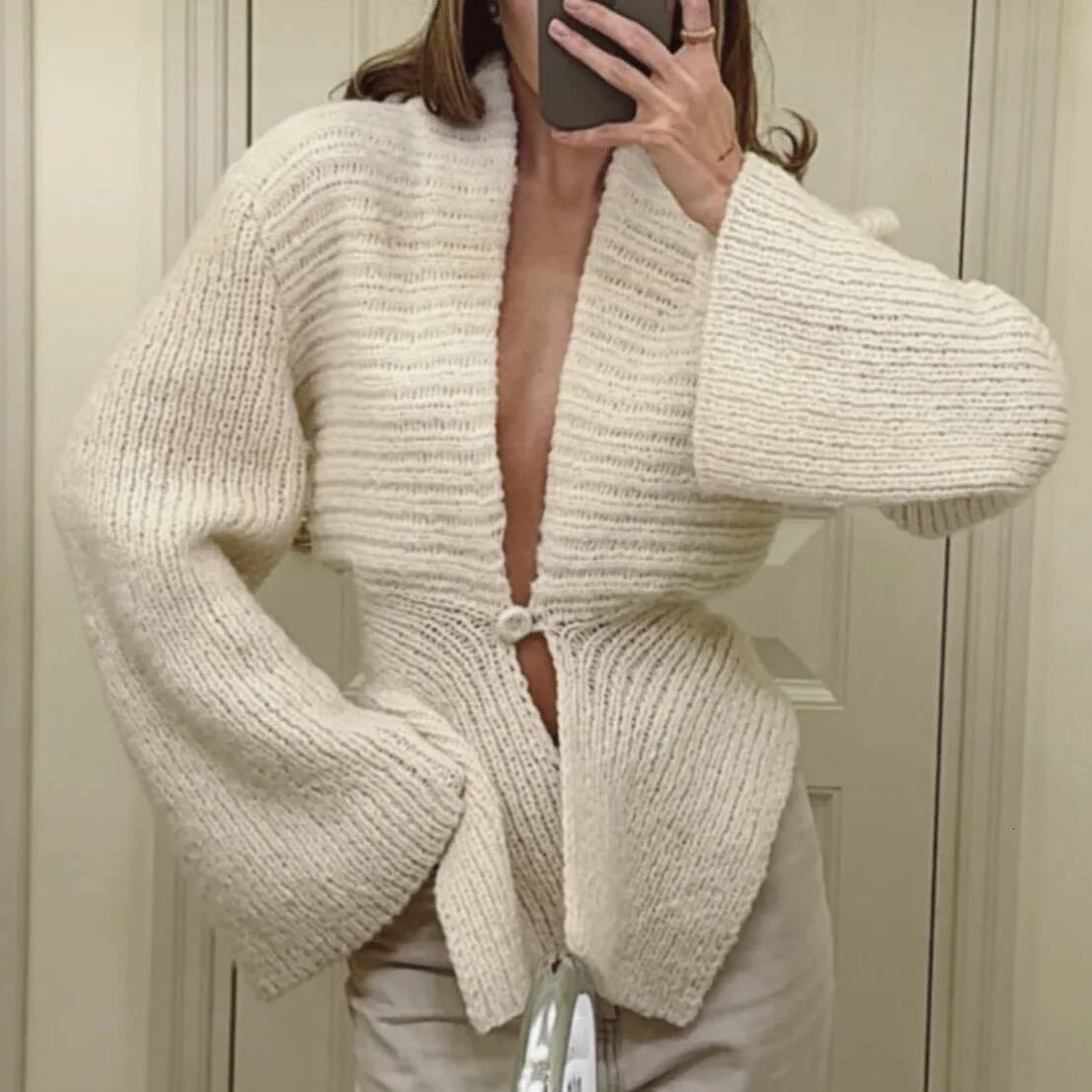 winter jacket women Autumn White Vintage Knit Sweater For Women Hollow Out Loose Elegant Cover up Knitwear Female Cardigan Top