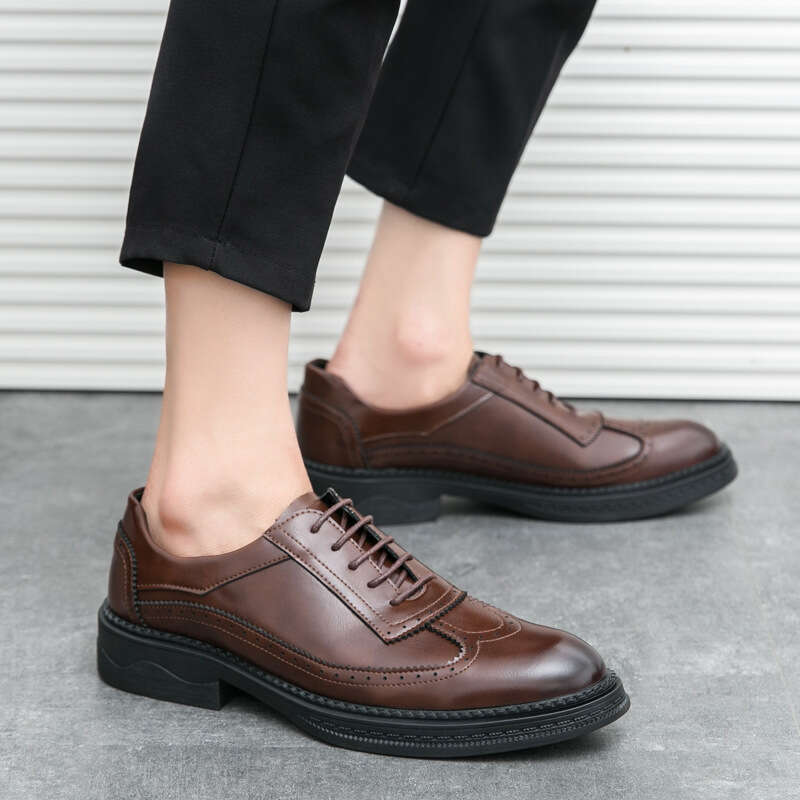 Large size stylish 2024 Spring and Autumn new men's block lace up business formal casual leather shoes