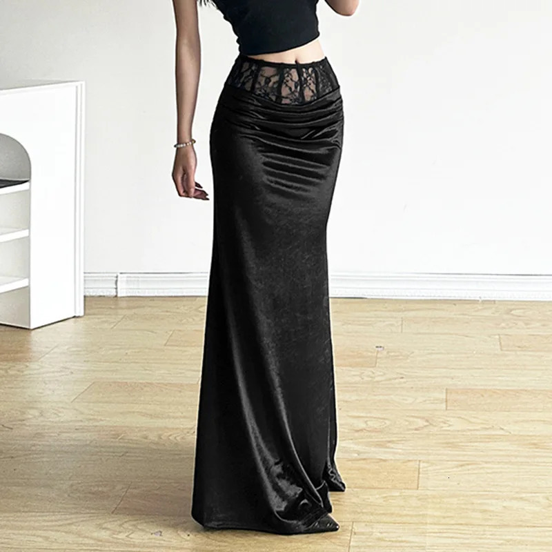 Gothic Dark Elegant Shopping Center Velvet Trumpet Skirt 250324