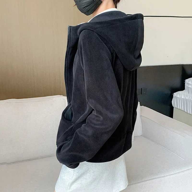 Hooded zipper sports cardigan jacket for womens autumn and winter new style with added velvet casual long sleeved sweatshirtT251105