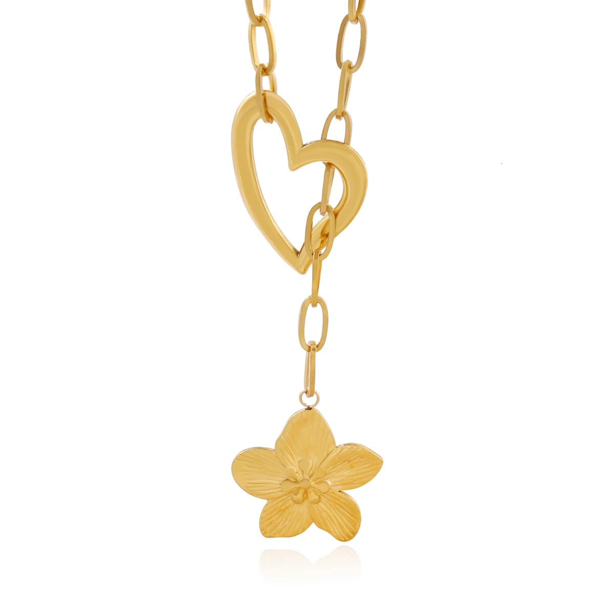 316L Stainless Steel Flower Pendant Long Chain Necklace For Women Punk Heart Charms Chain Necklaces Jewelry 251031