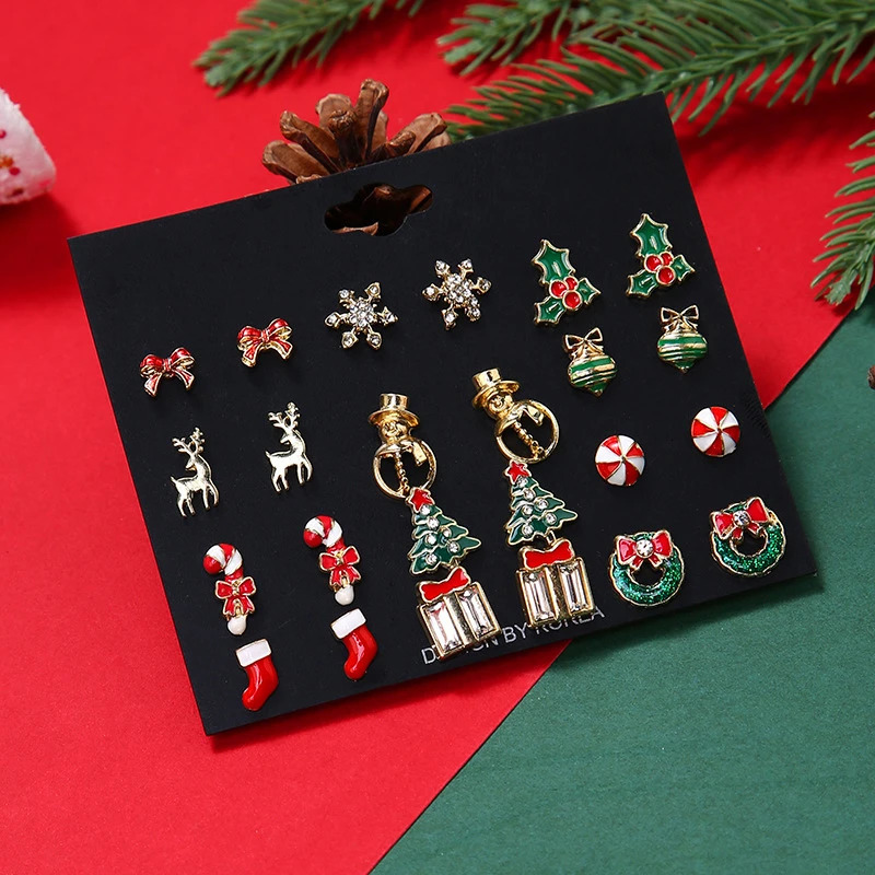 612 Pairs Christmas Earrings Set For Women Shiny Zircon Xmas Tree Snowflake Santa Claus Elk Combination Earring Party Jewelry 251104